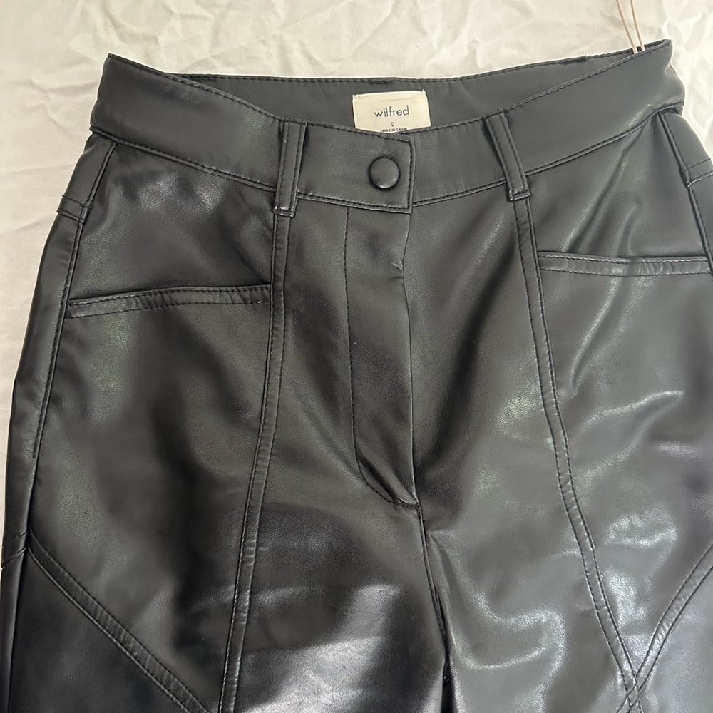 Wilfred Black Leather-Style Pants